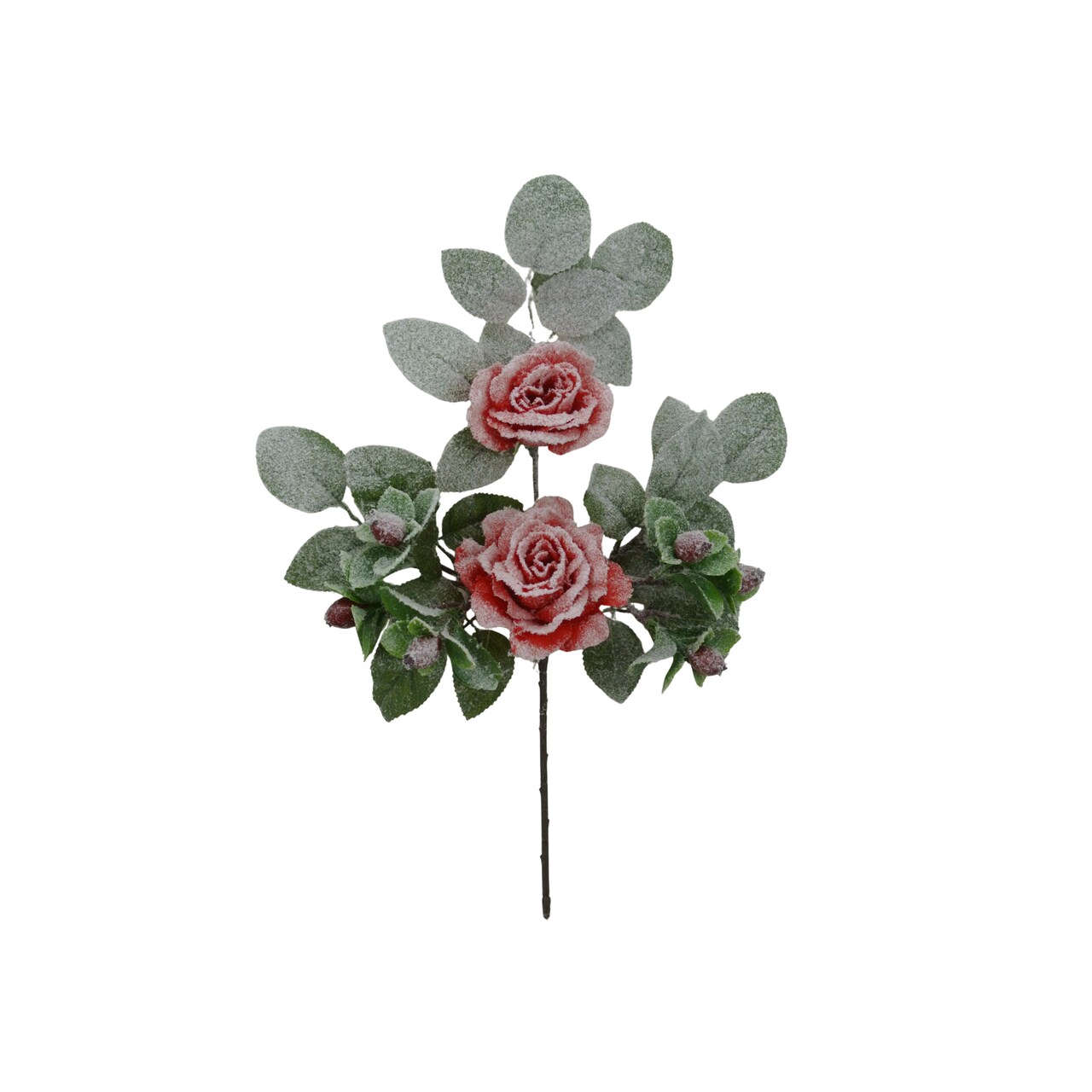 18" Red Rose Berry Spray – Flocked Artificial Rose Stem for Holiday Arrangements-83754-RD
